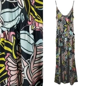Ecucar Moreno Womens Jumpsuit Wide Leg Colorful Print Leg Slits Spaghetti Straps
